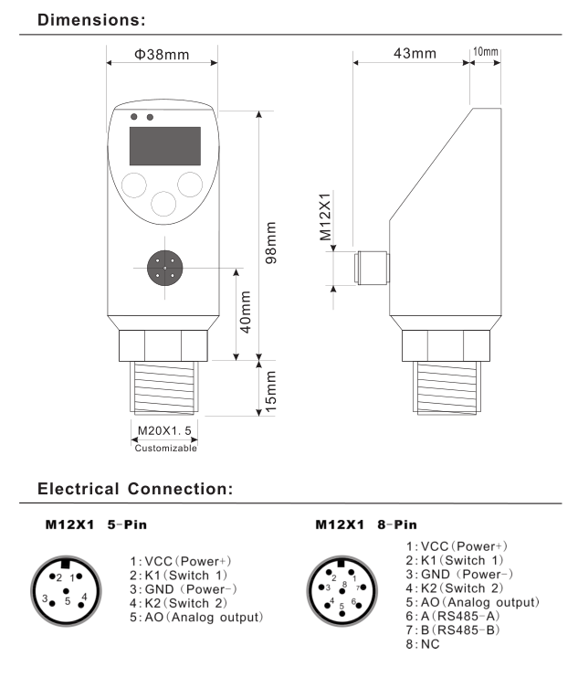 mano-contact électronique de 60mpa Digital pour l'application sanitaire 0